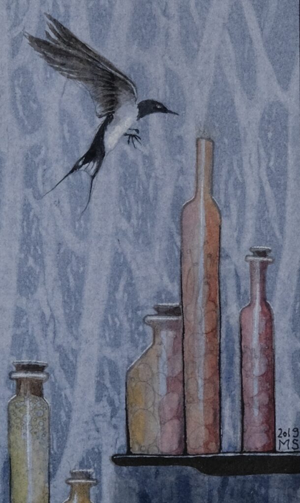 watercolor, "Swallow", 2019